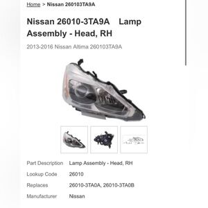 Headlamp Assembly - Nissan 2013-2016 Altima